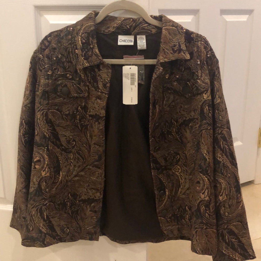 CHICOS NEW-Brown/Gold Paisley print, 3 = large - Picture 4 of 4